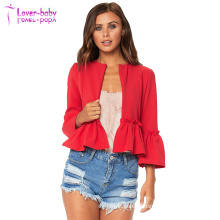 Sexy Puff Sleeves Ruffled Open Front Jacket Short Blazer Outerwear